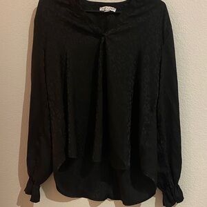 She + Sky Black Blouse with Leopard Print Detail